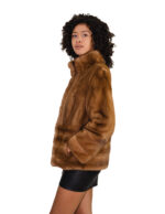 Giacca visone gold oro 44 orizzontale maniche e fondo verticale collo pistagna pelliccia - immagine 2