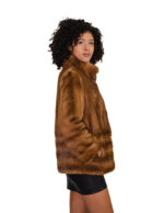 Giacca visone gold oro 44 orizzontale maniche e fondo verticale collo pistagna pelliccia - immagine 3