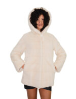 Horizontal mink coat 44 beige fur full sleeve hood lined mink hook closure