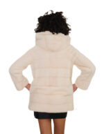 Horizontal mink coat 44 beige fur full sleeve hood lined mink hook closure - Image 5