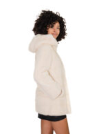 Horizontal mink coat 44 beige fur full sleeve hood lined mink hook closure - Image 3
