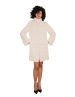 Horizontaler Nerzmantel, Größe 44, beigefarbenes Fell, lange Ärmel, Nerzkragen, Hakenverschluss – Bild 4