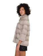 Women's horizontal mink jacket size 46 sapphire 3/4 sleeve fur without pockets buttoned and petal collar - Image 2