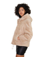 Giacca donna beige visone 48 coulisse vita manica lunga pelliccia tasche esterne chiusura ganci - immagine 2