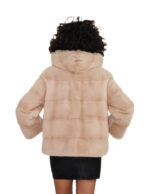 Giacca donna beige visone 48 coulisse vita manica lunga pelliccia tasche esterne chiusura ganci - immagine 5