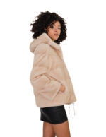 Giacca donna beige visone 48 coulisse vita manica lunga pelliccia tasche esterne chiusura ganci - immagine 3