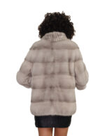 Women's horizontal mink jacket size 46 sapphire 3/4 sleeve fur without pockets buttoned and petal collar - Image 5