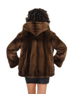 Giacca visone demi cappuccio pelliccia donna 50 pelle intera e maniche a V coulisse vita chiusura ganci - immagine 5