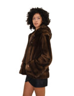 Giacca visone donna pelliccia 46 pelle intera e fondo e polsi orizzontale cappuccio foderato in pelliccia chiusura ganci - immagine 2