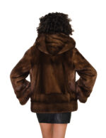 Giacca visone donna pelliccia 46 pelle intera e fondo e polsi orizzontale cappuccio foderato in pelliccia chiusura ganci - immagine 5