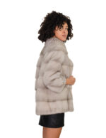 Women's horizontal mink jacket size 46 sapphire 3/4 sleeve fur without pockets buttoned and petal collar - Image 3