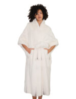 Long mink fur cape, one size, optical white with small black shades, batwing sleeve