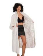 Long mink fur cape, one size, optical white with small black shades, batwing sleeve - Image 6