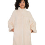 Women's horizontal mink coat, 46 beige, 90 cm, horizontal and full-length leather, three-quarter sleeve, saga furs