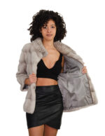 Women's horizontal mink jacket size 46 sapphire 3/4 sleeve fur without pockets buttoned and petal collar - Image 6