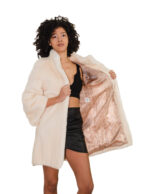 Women's horizontal mink coat, 46 beige, 90 cm, horizontal and full-length leather, three-quarter sleeve, saga furs - Image 6