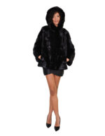 68 cm mink fur jacket, kopenaghen furs 56 black, long sleeve, hood, elastic drawstring under hooks - Image 4