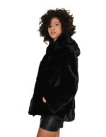 68 cm mink fur jacket, kopenaghen furs 56 black, long sleeve, hood, elastic drawstring under hooks - Image 2