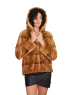 Золотистая норковая куртка, размер 44, длинные рукава, застежка на крючок, короткая, элегантная, женская, из меха.